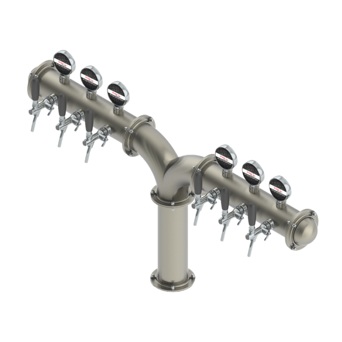 Wing Style Bridge Tower With 6 Flow Control Taps with Illumination - Brushed Stainless - Air Cooled - Kromedispense - C1153