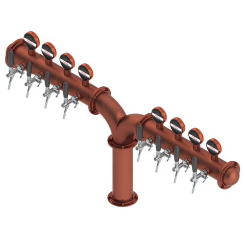 Wing Style Bridge Tower 8 taps - Brushed Copper with Illumination - Glycol Recirculation Loop+ - Kromedispense - C1182